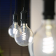 A photo of a Philips Hue filament Edison bulb shining a white light instead of the usual yellow
